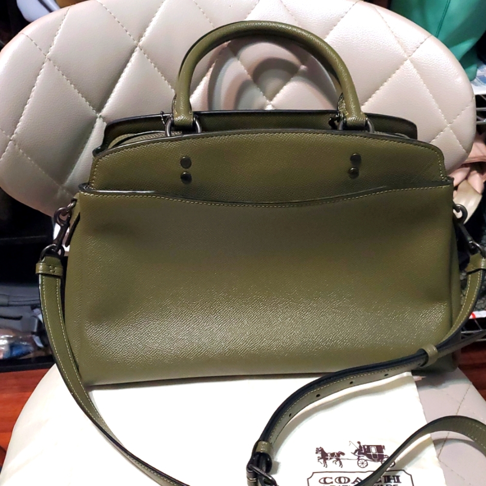 RARE Coach Lillie Carryall Olive Green Leather Satchel Bag - Picture 12 of 16